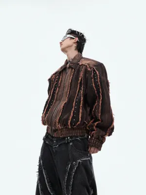 【24s Sep.】Vintage Distressed Metal Rivet Fringe Denim Jacket