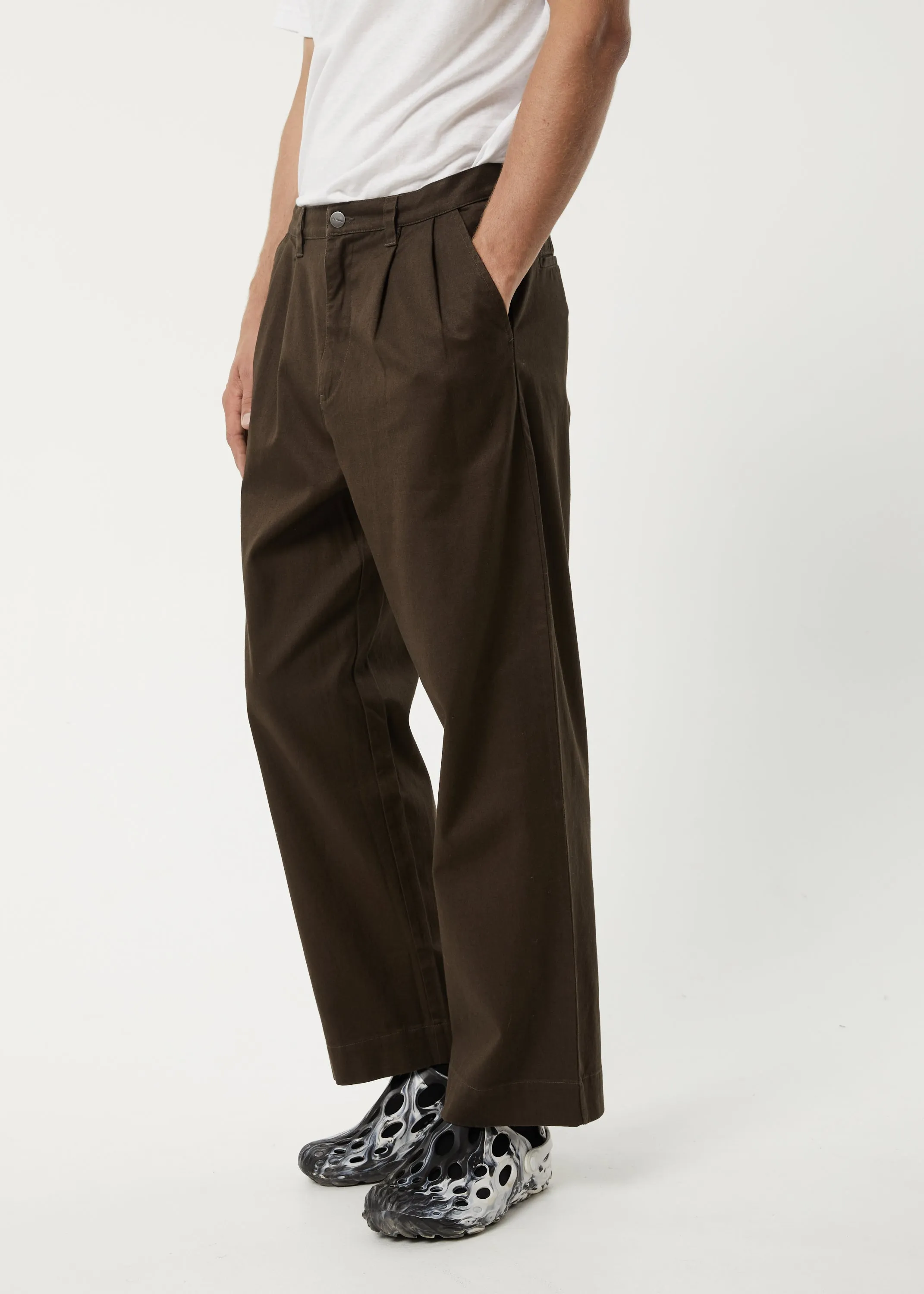 Afends Mens Fat Cat - Hemp Wide Leg Suit Pants - Coffee