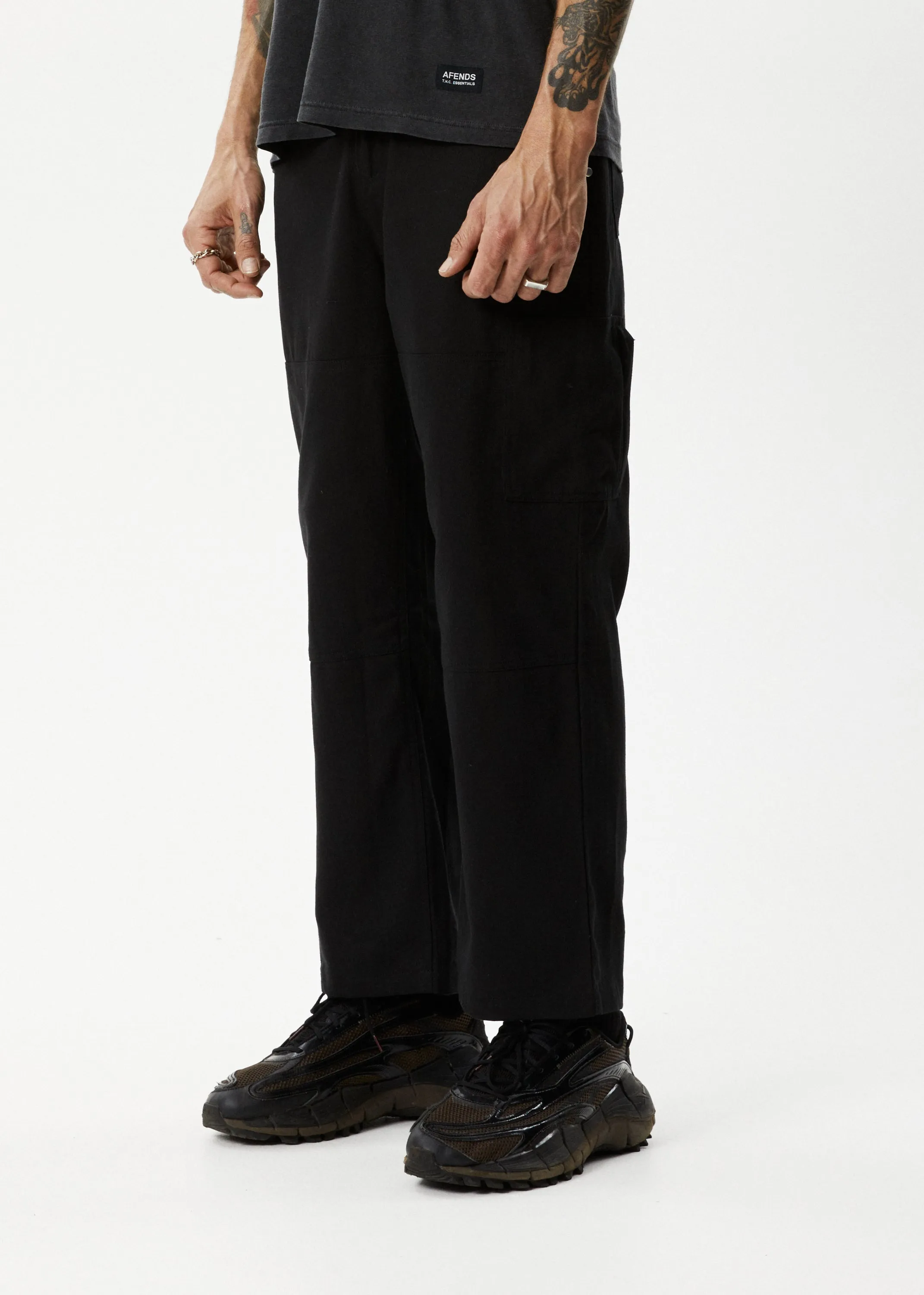 AFENDS Mens Richmond - Baggy Carpenter Pants - Black