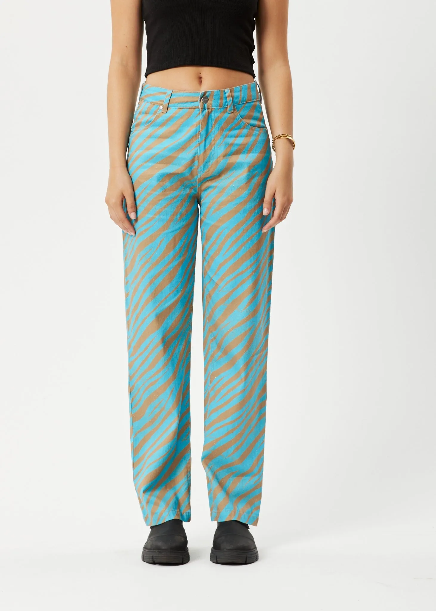 AFENDS Womens Adi Shelby - Wide Leg Pants - Blue Stripe