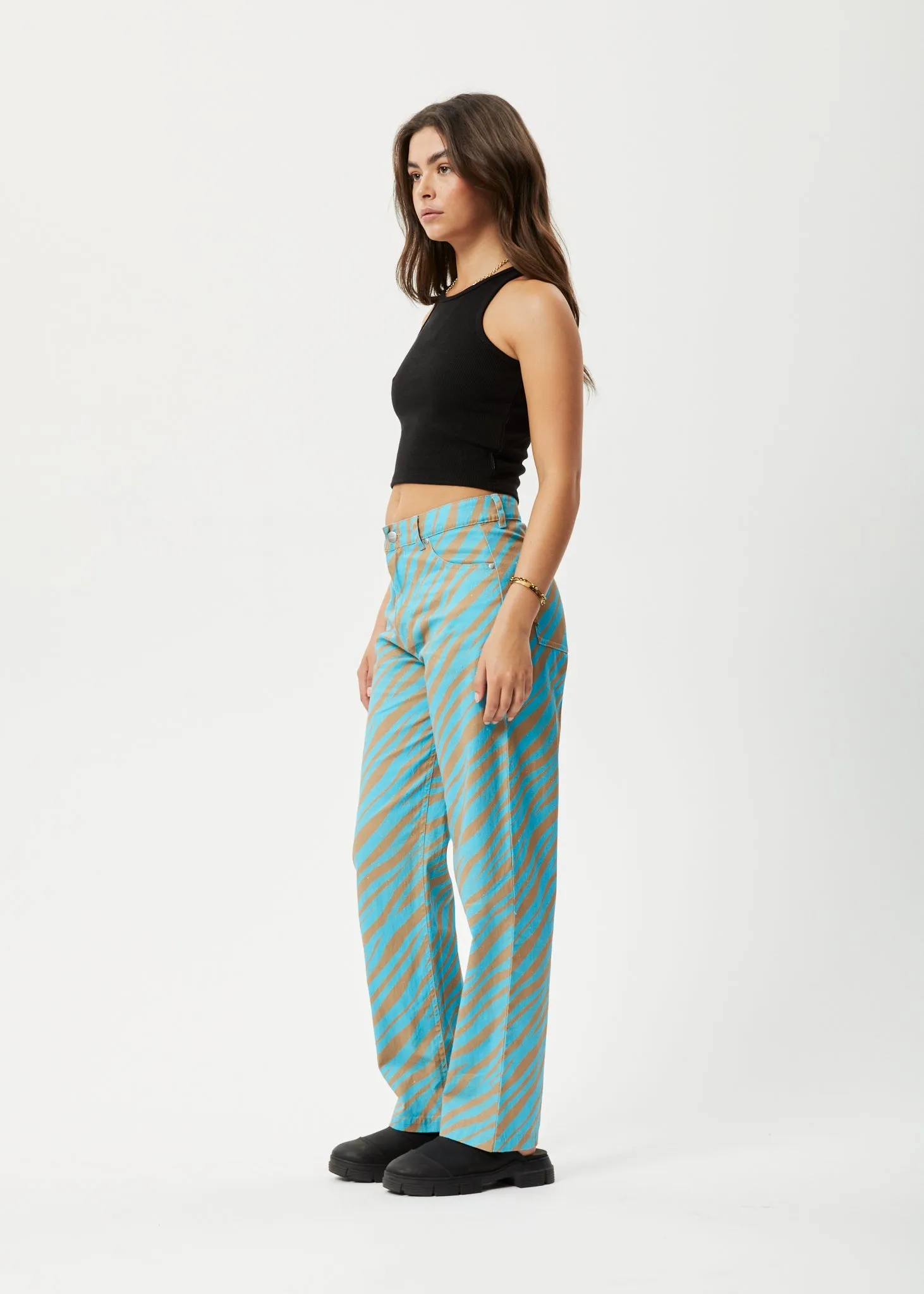 AFENDS Womens Adi Shelby - Wide Leg Pants - Blue Stripe