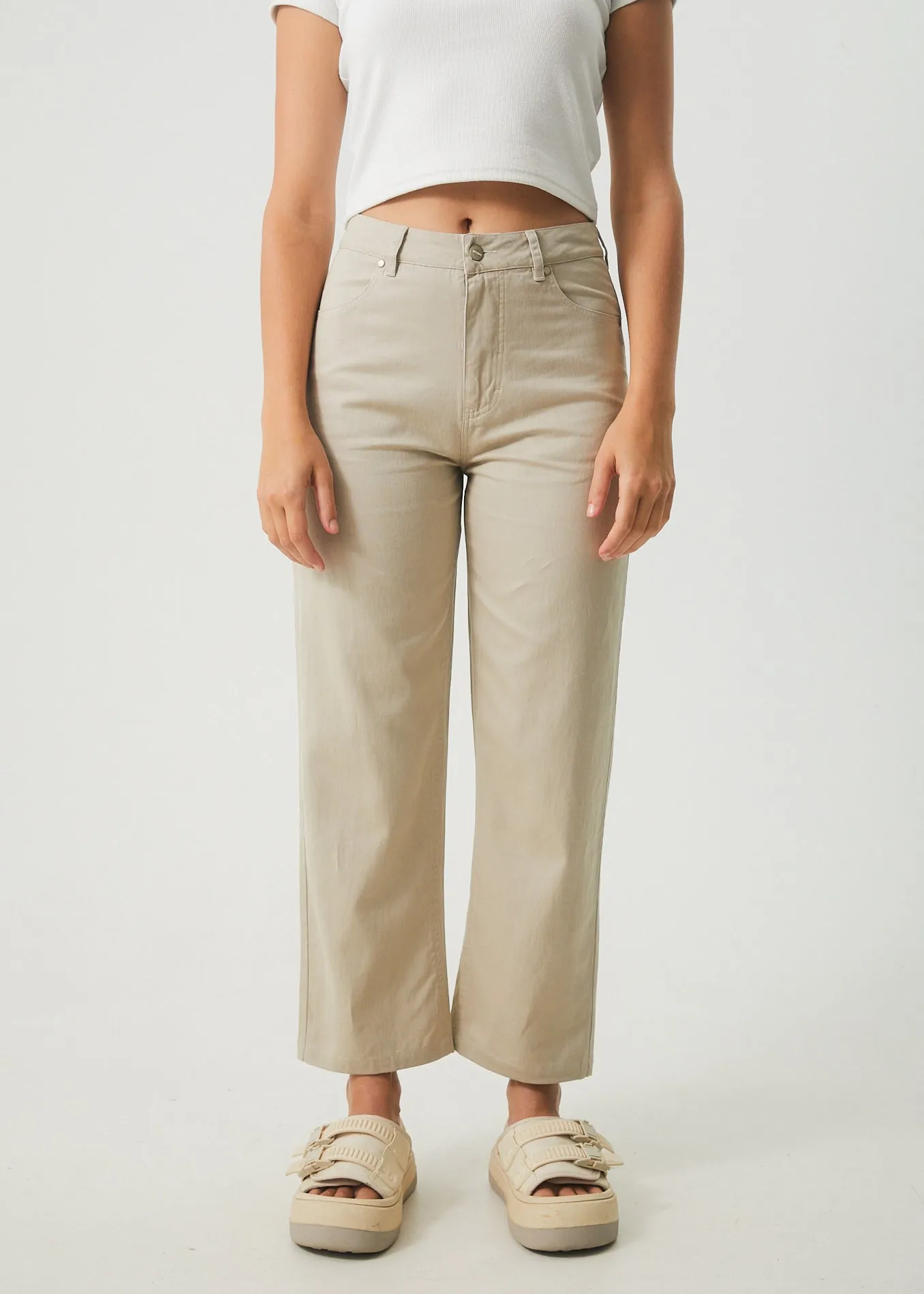 AFENDS Womens Shelby - Twill Wide Leg Pants - Cement