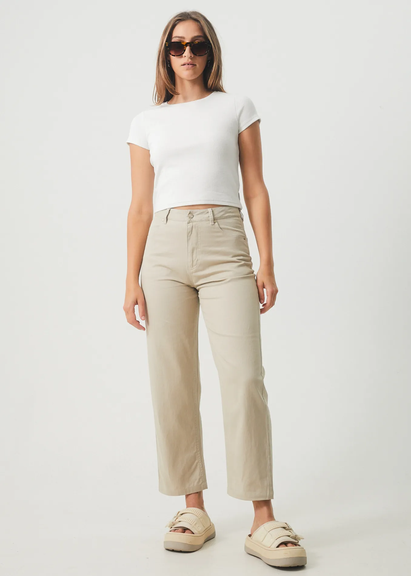 AFENDS Womens Shelby - Twill Wide Leg Pants - Cement