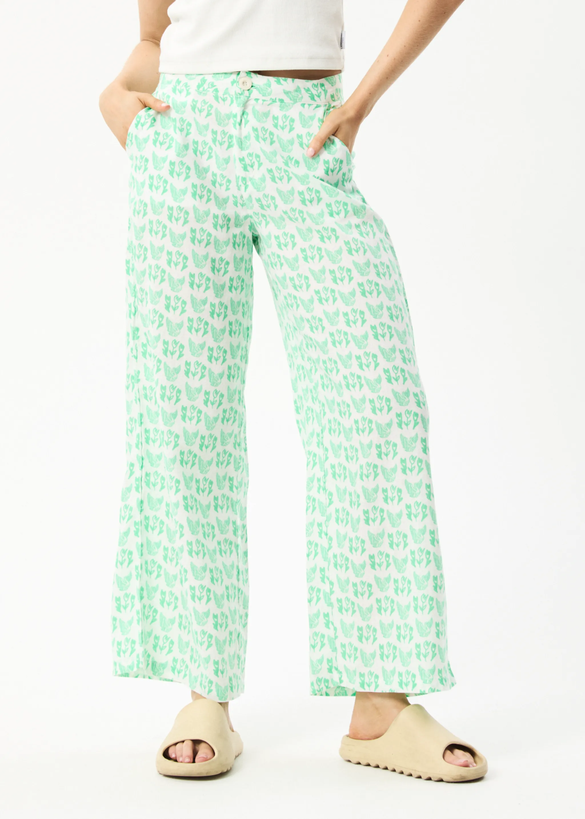 AFENDS Womens Swan Sienna - Wide Leg Pants - Lime Green