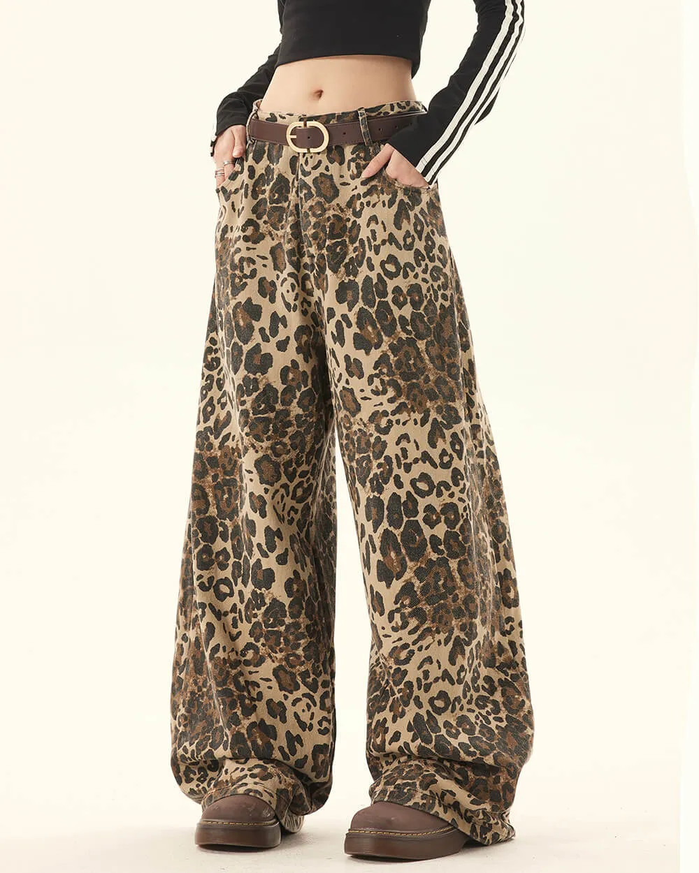 Animal Instincts Leopard Print Wide-Leg Pants