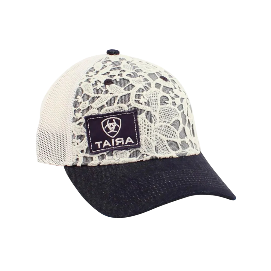 Ariat M&F Denim White Ivory Lace and Mesh Logo Patch Cap