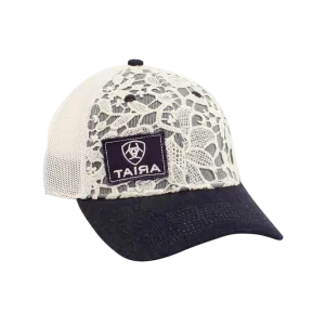 Ariat M&F Denim White Ivory Lace and Mesh Logo Patch Cap