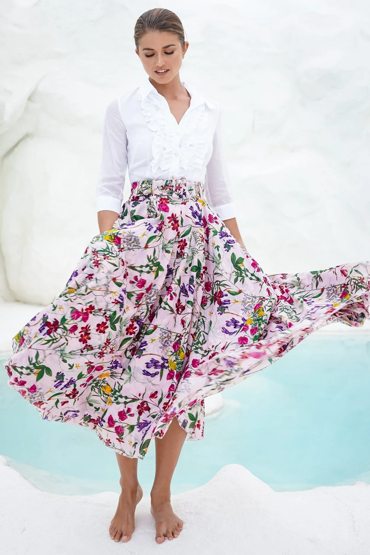 Aster Skirt #1 with Belt Midi Length Cotton Musola (Fairy Tail Flower)