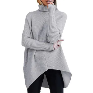 Autumn and winter women's irregular hem turtleneck jumper long sleeve knitted sweater woman