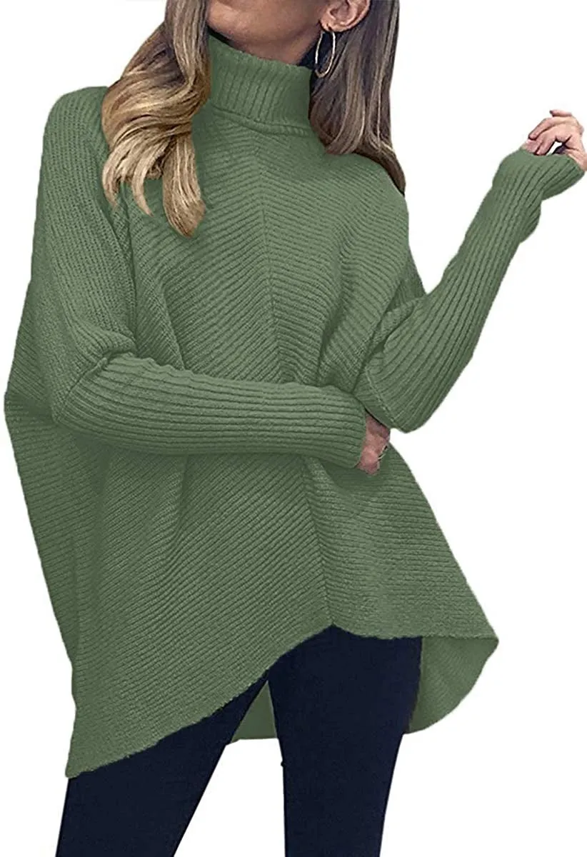 Autumn and winter women's irregular hem turtleneck jumper long sleeve knitted sweater woman