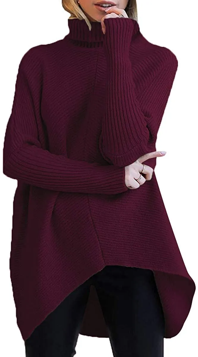 Autumn and winter women's irregular hem turtleneck jumper long sleeve knitted sweater woman