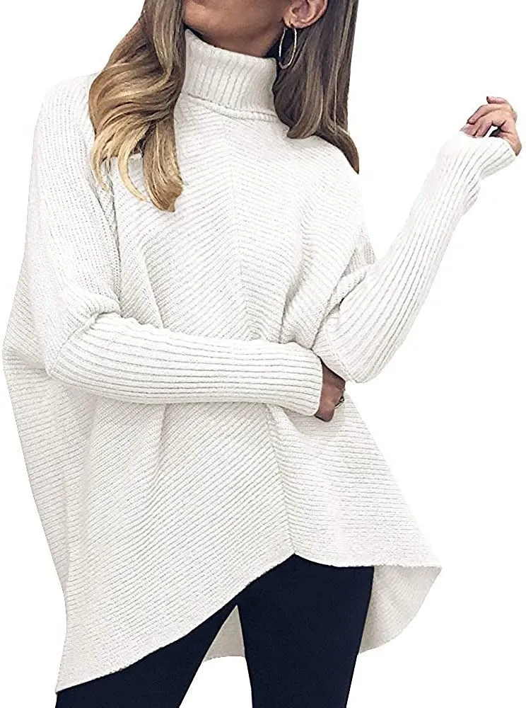 Autumn and winter women's irregular hem turtleneck jumper long sleeve knitted sweater woman