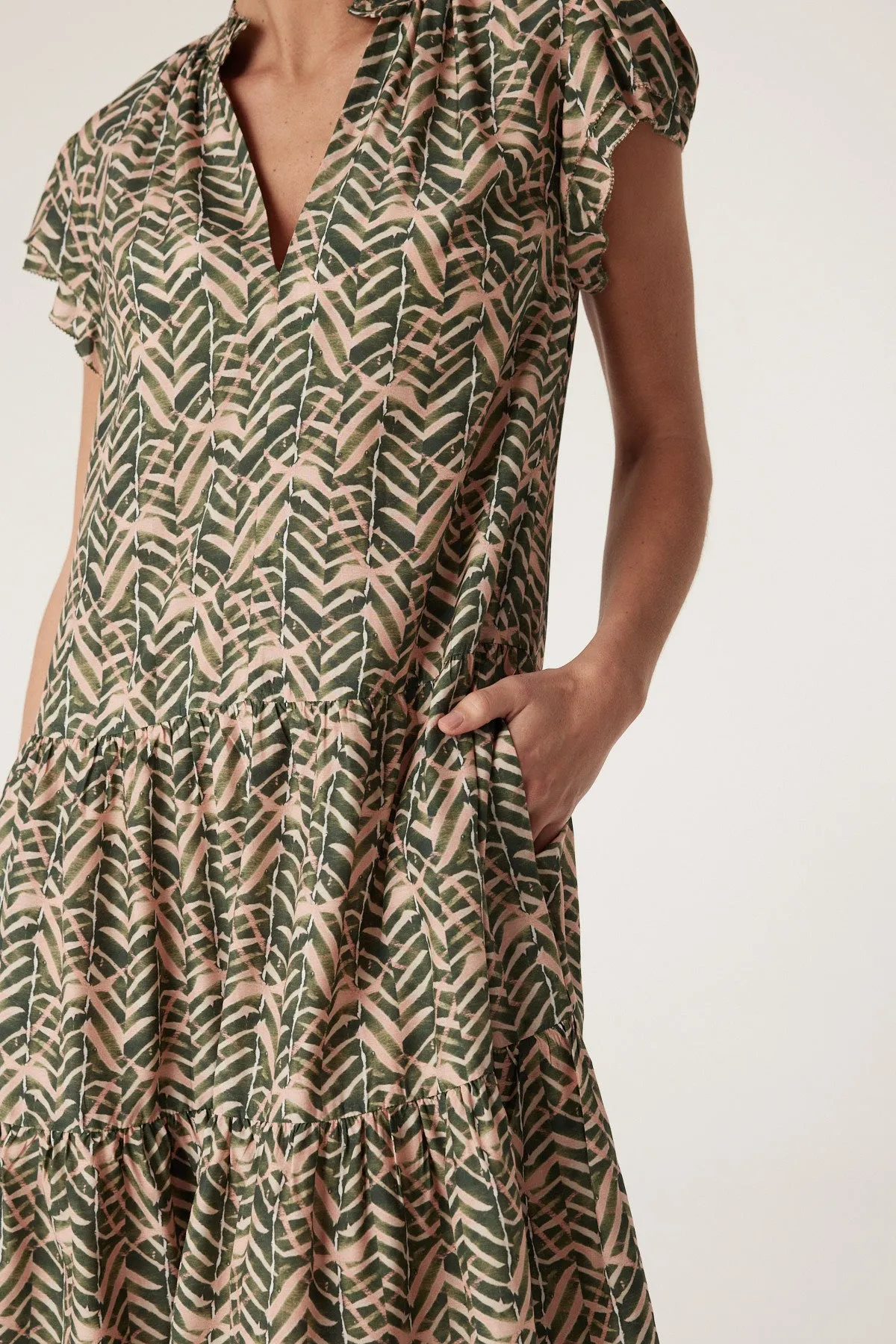 Avalon Frill Dress - Green Blush Print