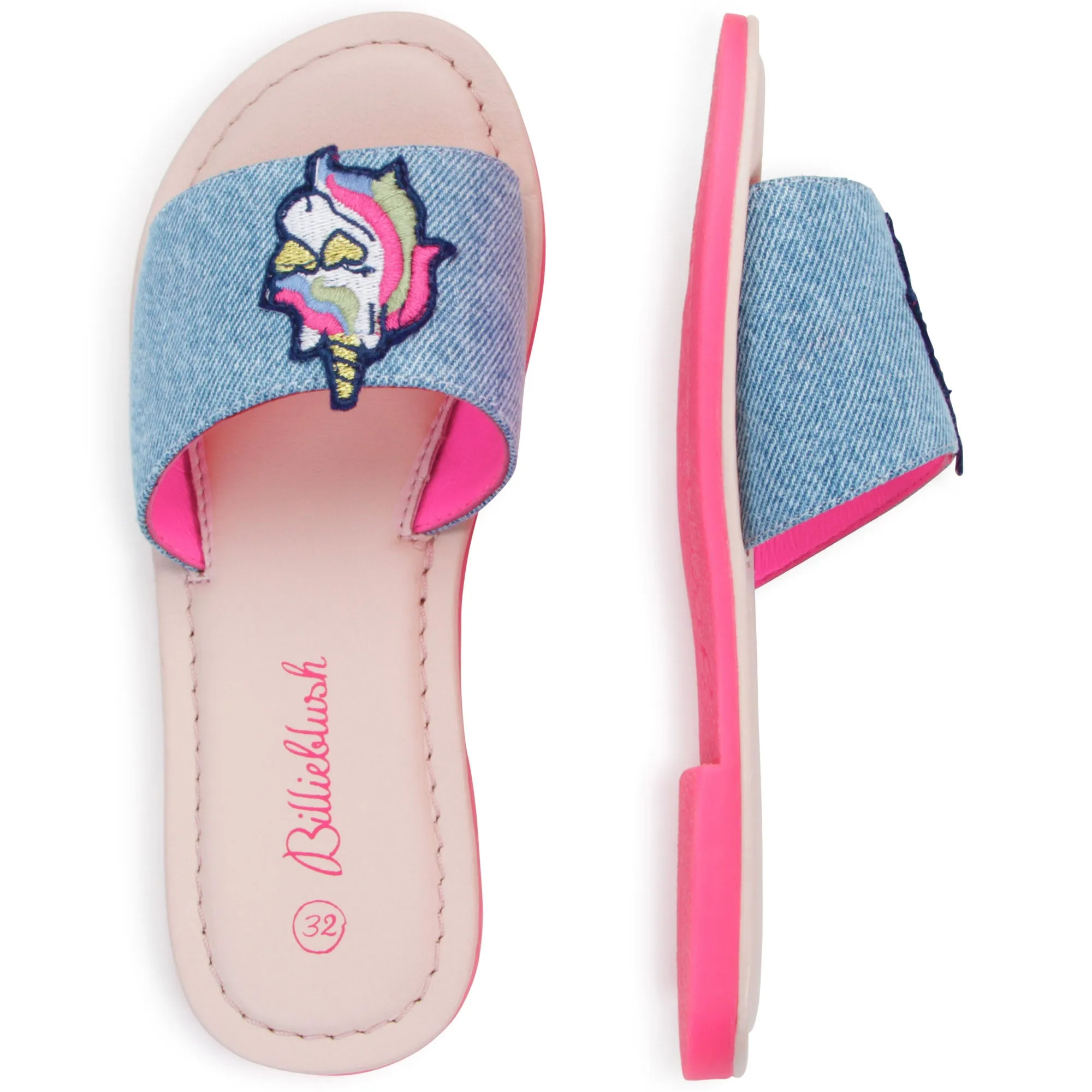 BB Denim Unicorn Patch Slides