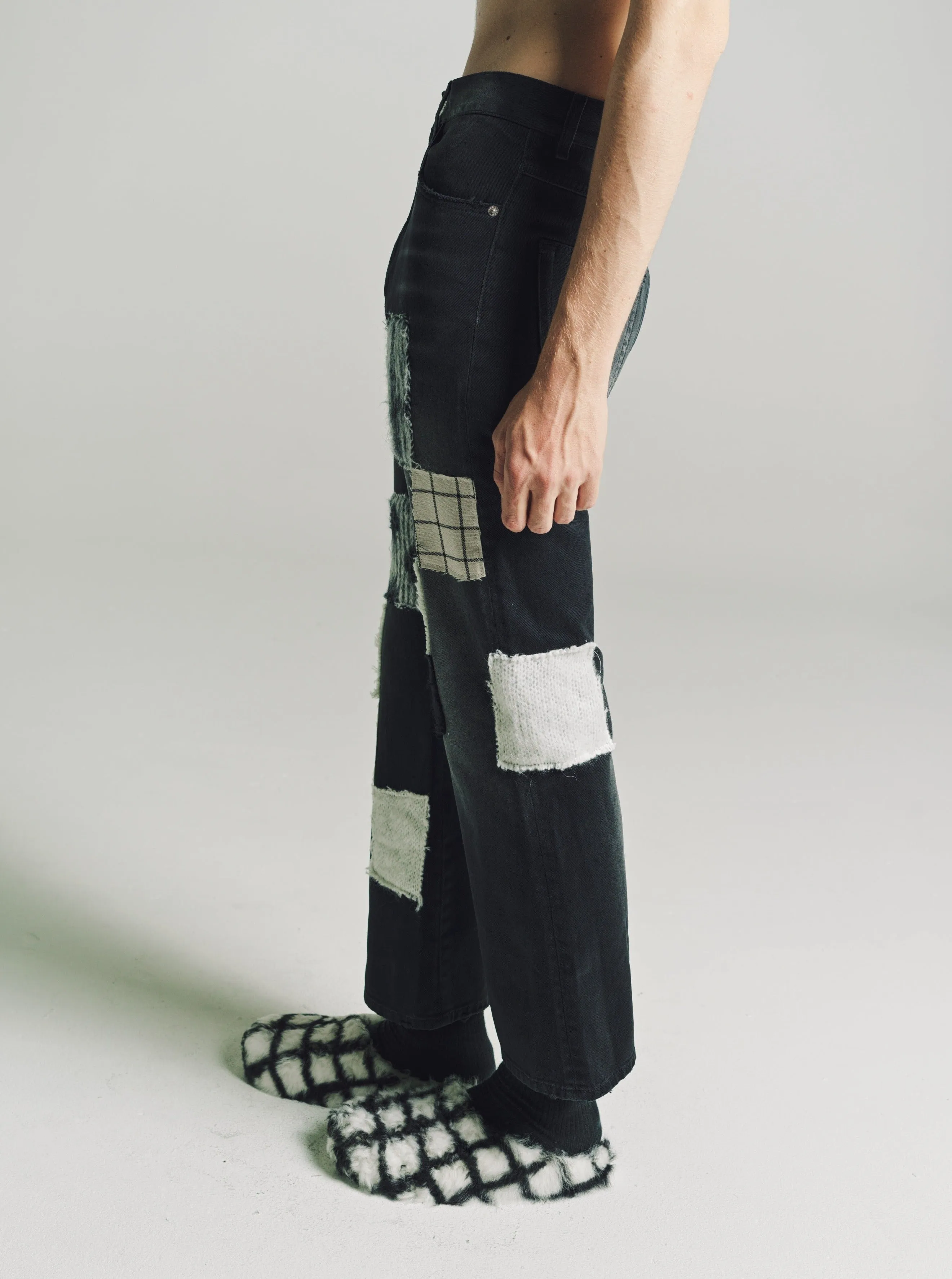 Black Wash Mohair Patch Trousers