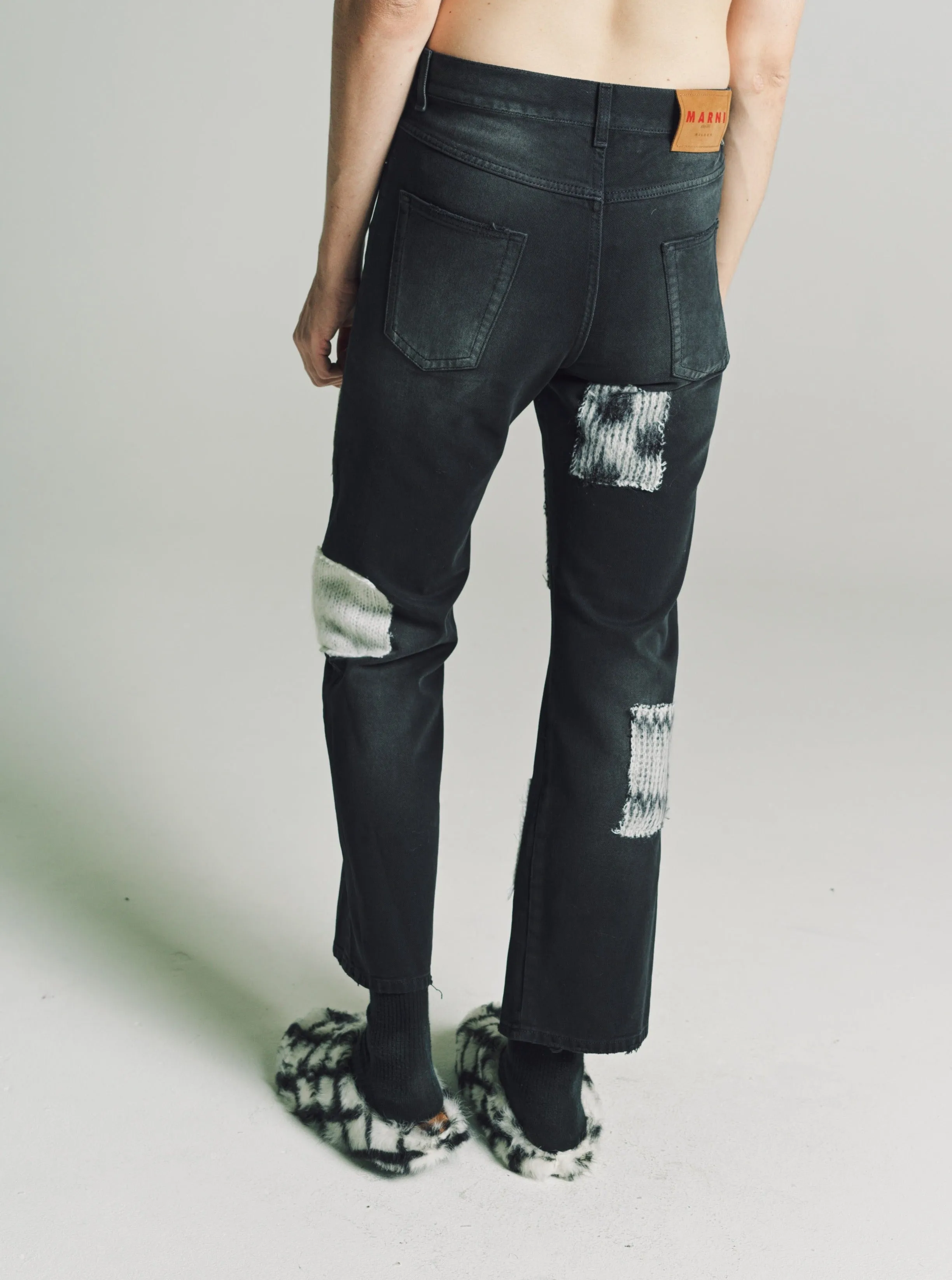 Black Wash Mohair Patch Trousers