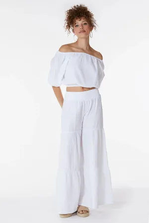 bobi White Tiered Wide Leg Pants