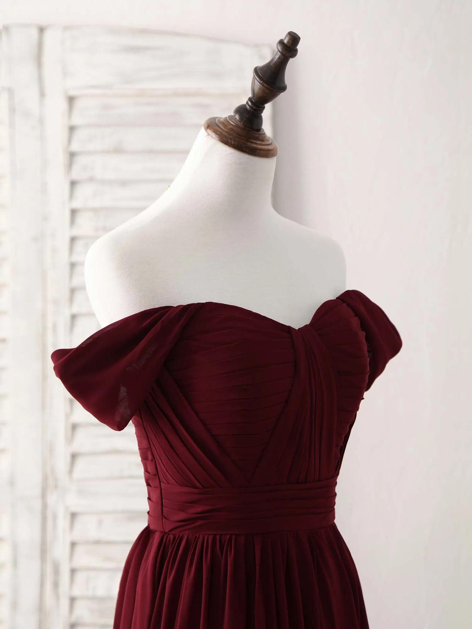 Burgundy Chiffon Off Shoulder Long Prom Dress Burgundy Bridesmaid Dress