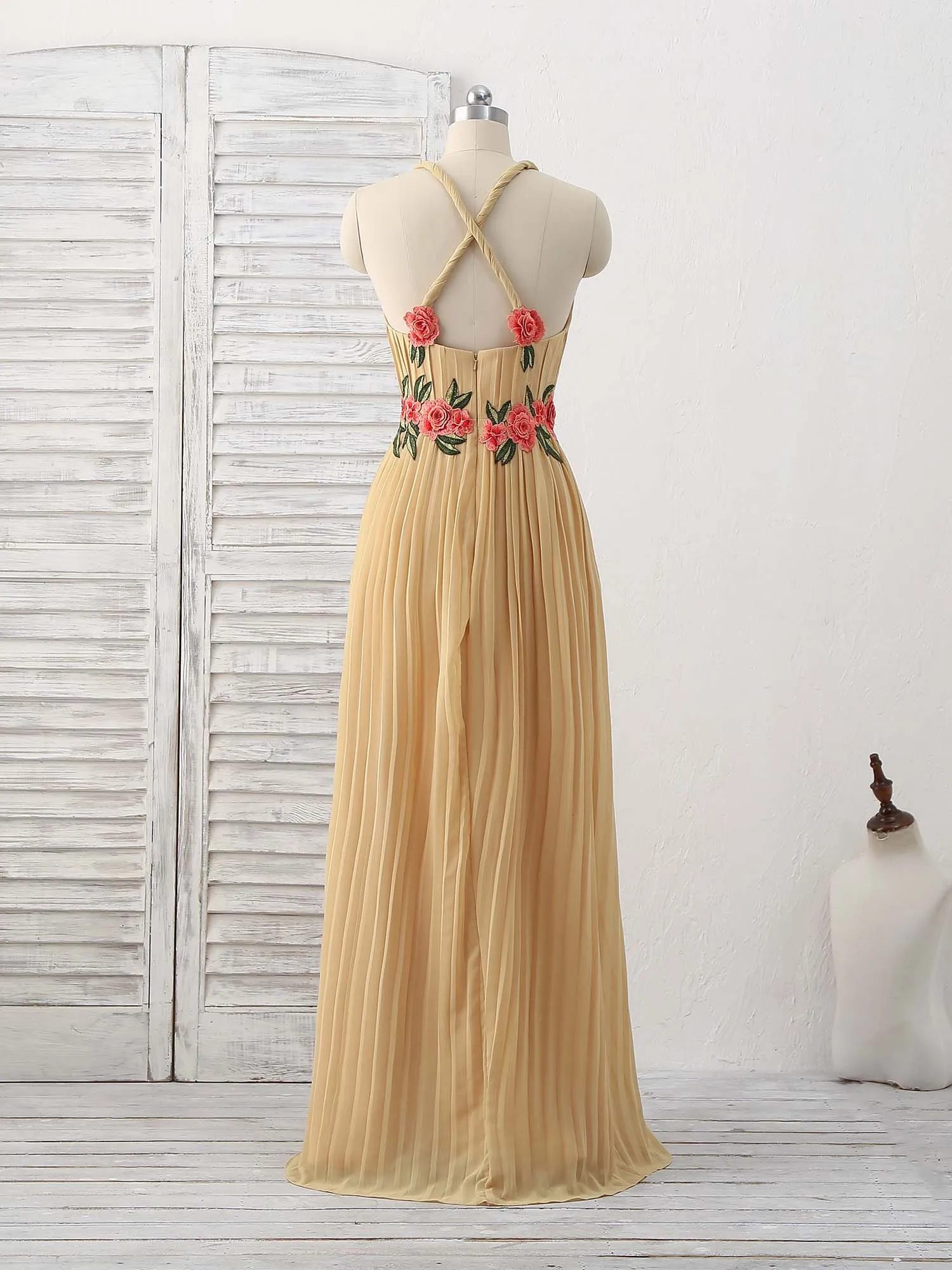 Champagne Chiffon Long Prom Dress Chiffon Evening Dress