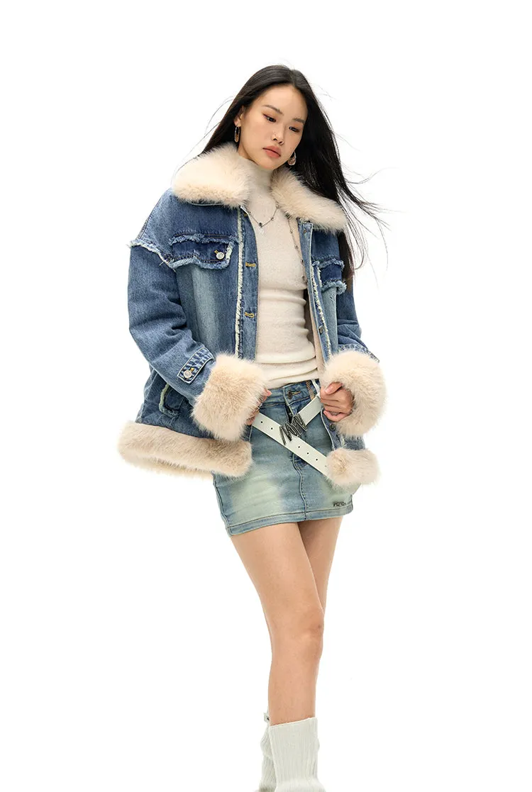 Cowboys Detachable Collar Sheep Shearling Denim jacket