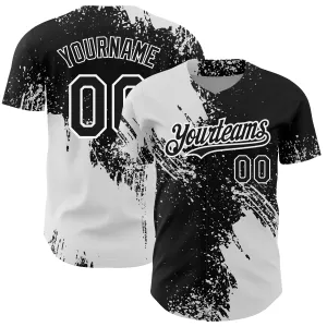 Custom Black White 3D Pattern Design Abstract Brush Stroke Authentic Baseball Jersey