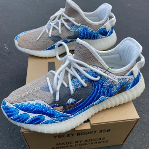 Custom Paint Great Wave of Kanagawa Adidas Yeezy's