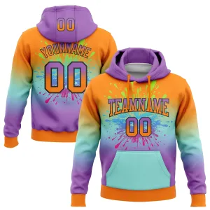 Custom Stitched Bay Orange Medium Purple Ice Blue-Black Fade Fashion Splash Sports Pullover Sweatshirt Hoodie