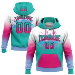 Custom Stitched White Aqua Hot Pink Light Blue-Black Fade Fashion Splash Sports Pullover Sweatshirt Hoodie