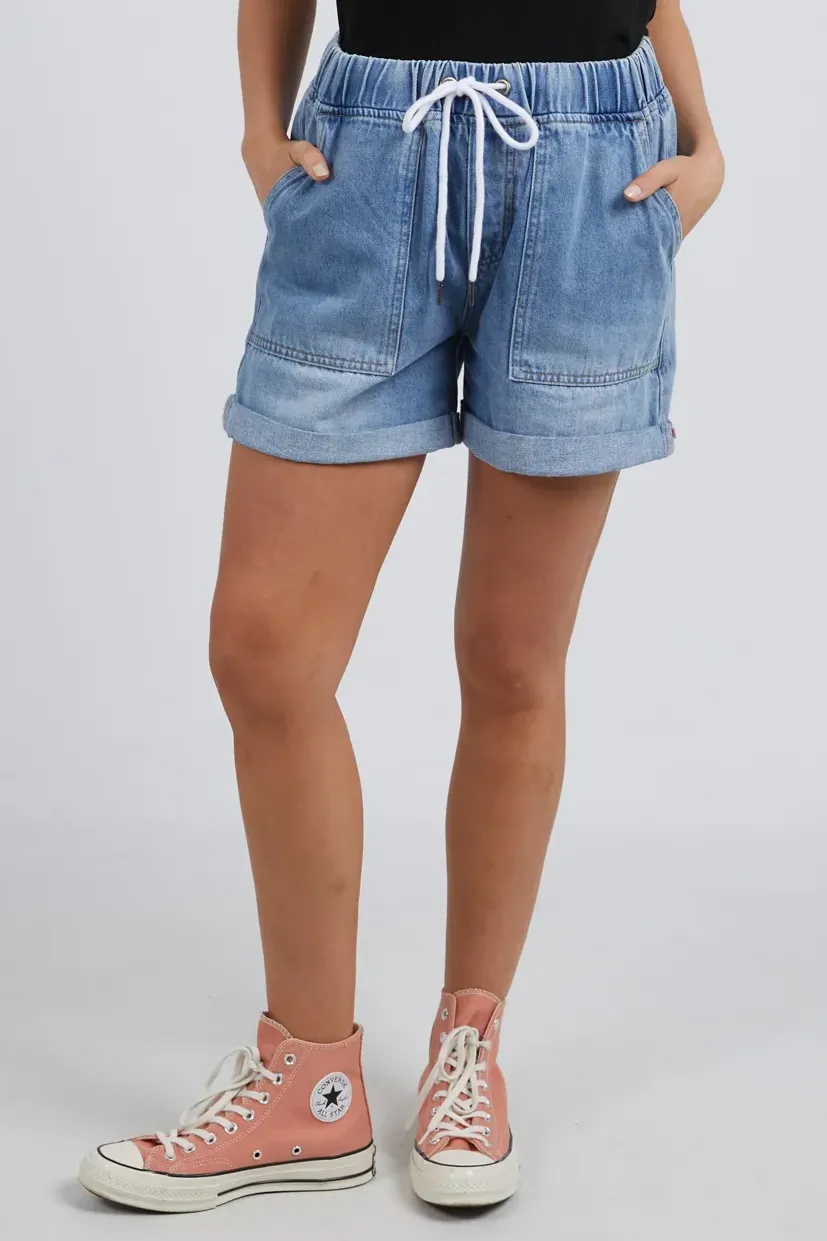 Emma Relaxed Denim Short in Mid Blue Wash