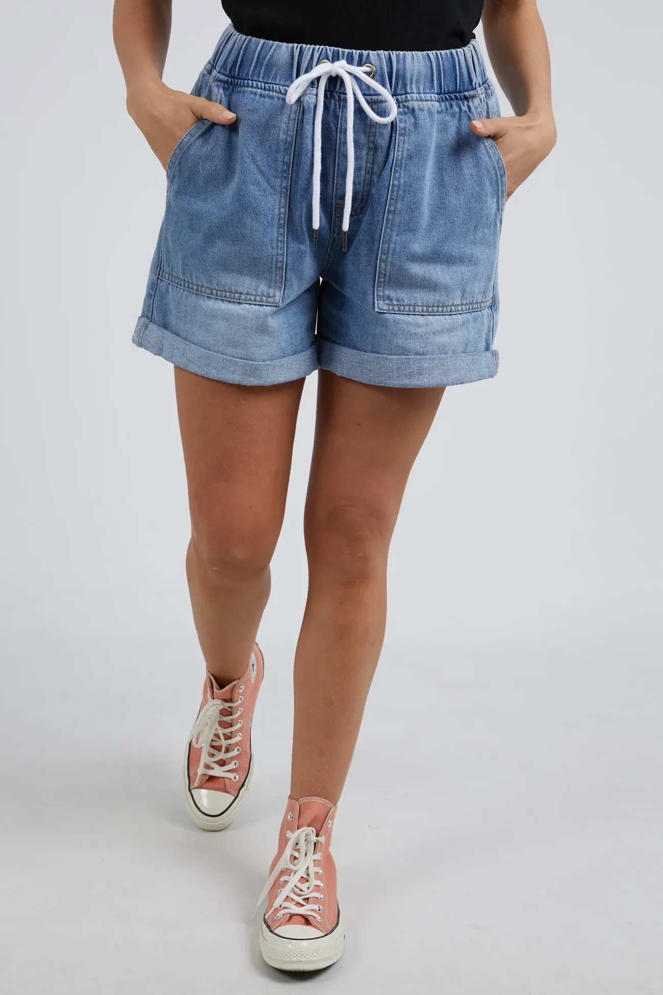 Emma Relaxed Denim Short in Mid Blue Wash