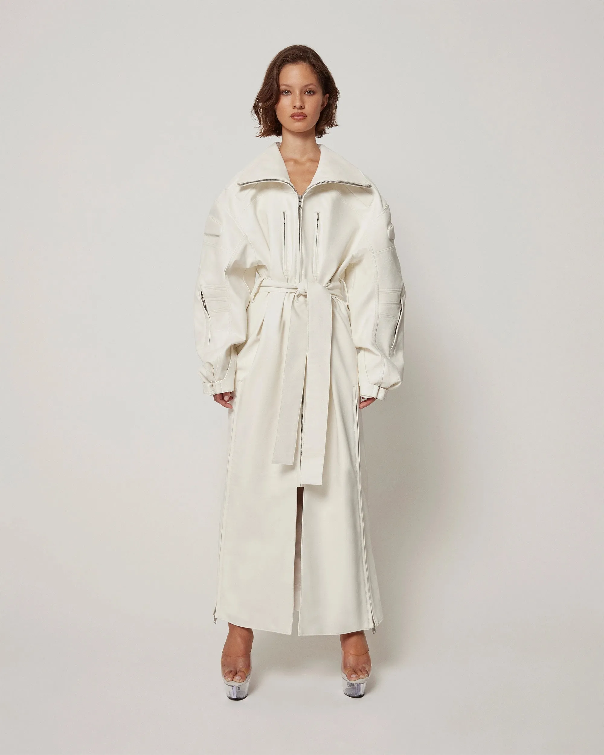 Faux Leather Trench | Chalk