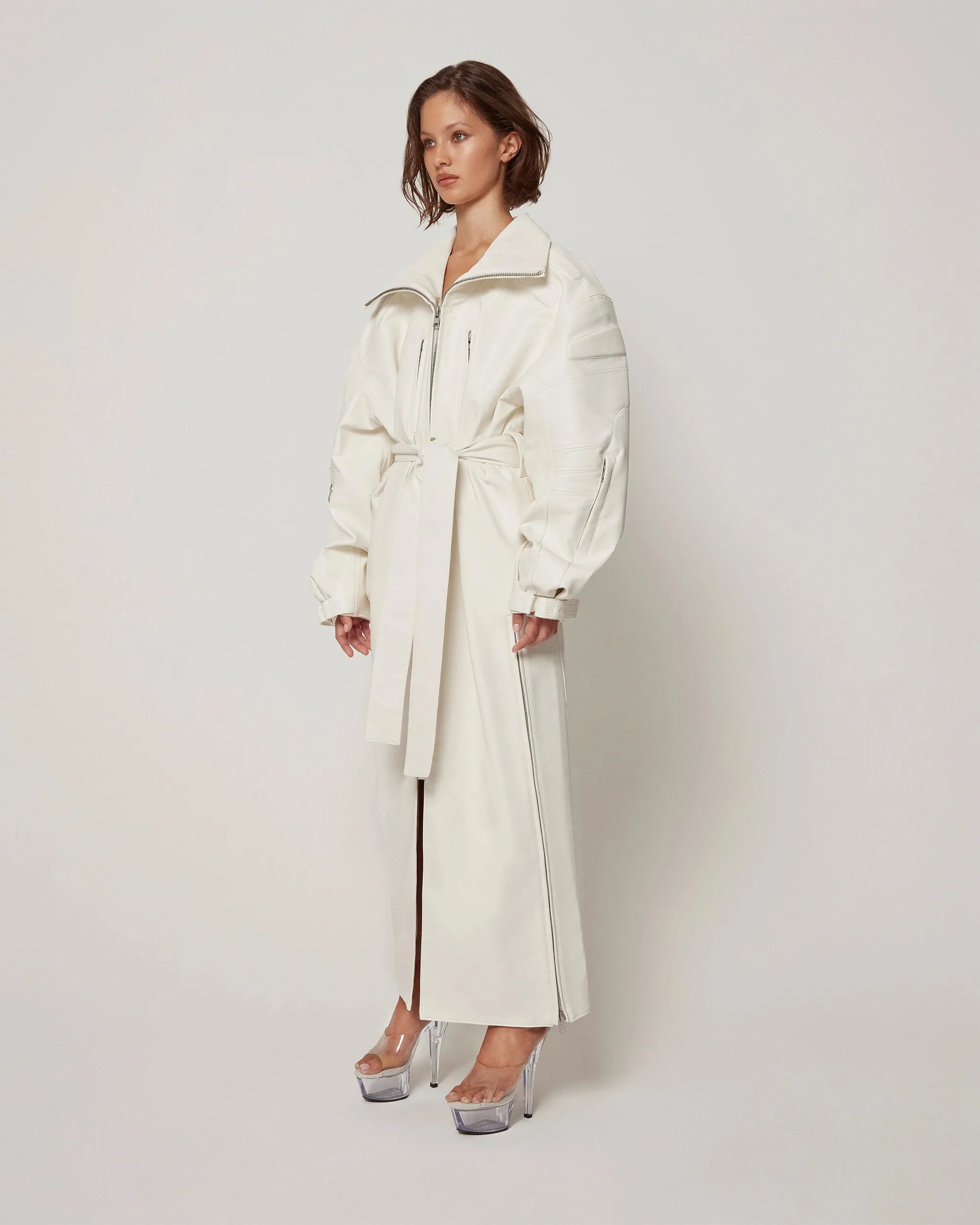 Faux Leather Trench | Chalk