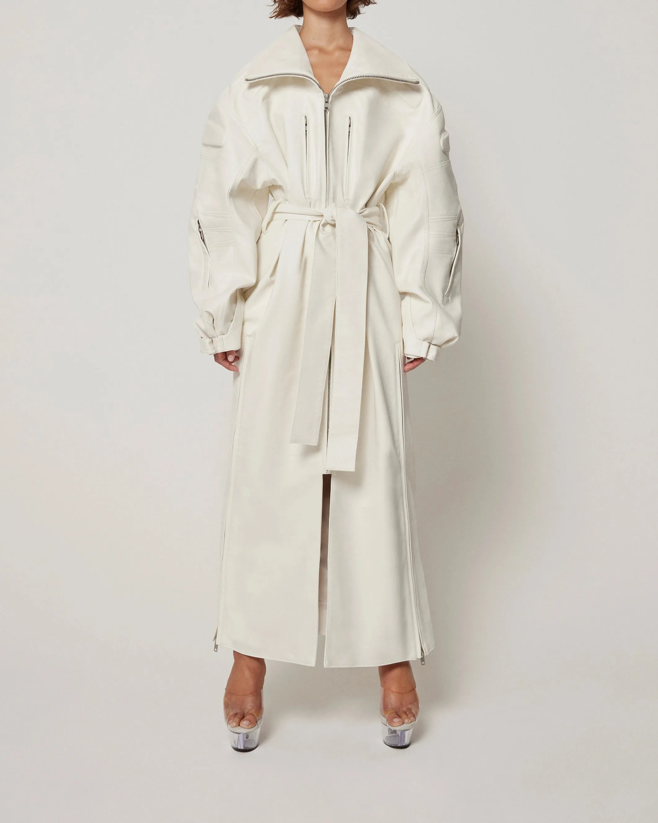 Faux Leather Trench | Chalk