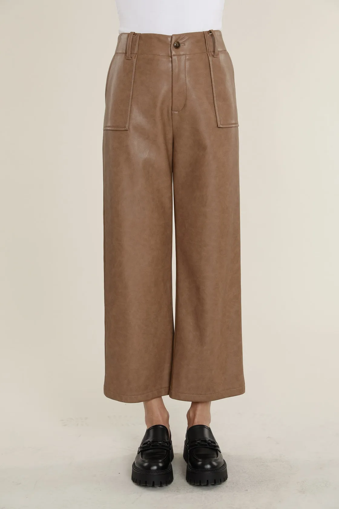 Faux Leather Wide Leg Pants