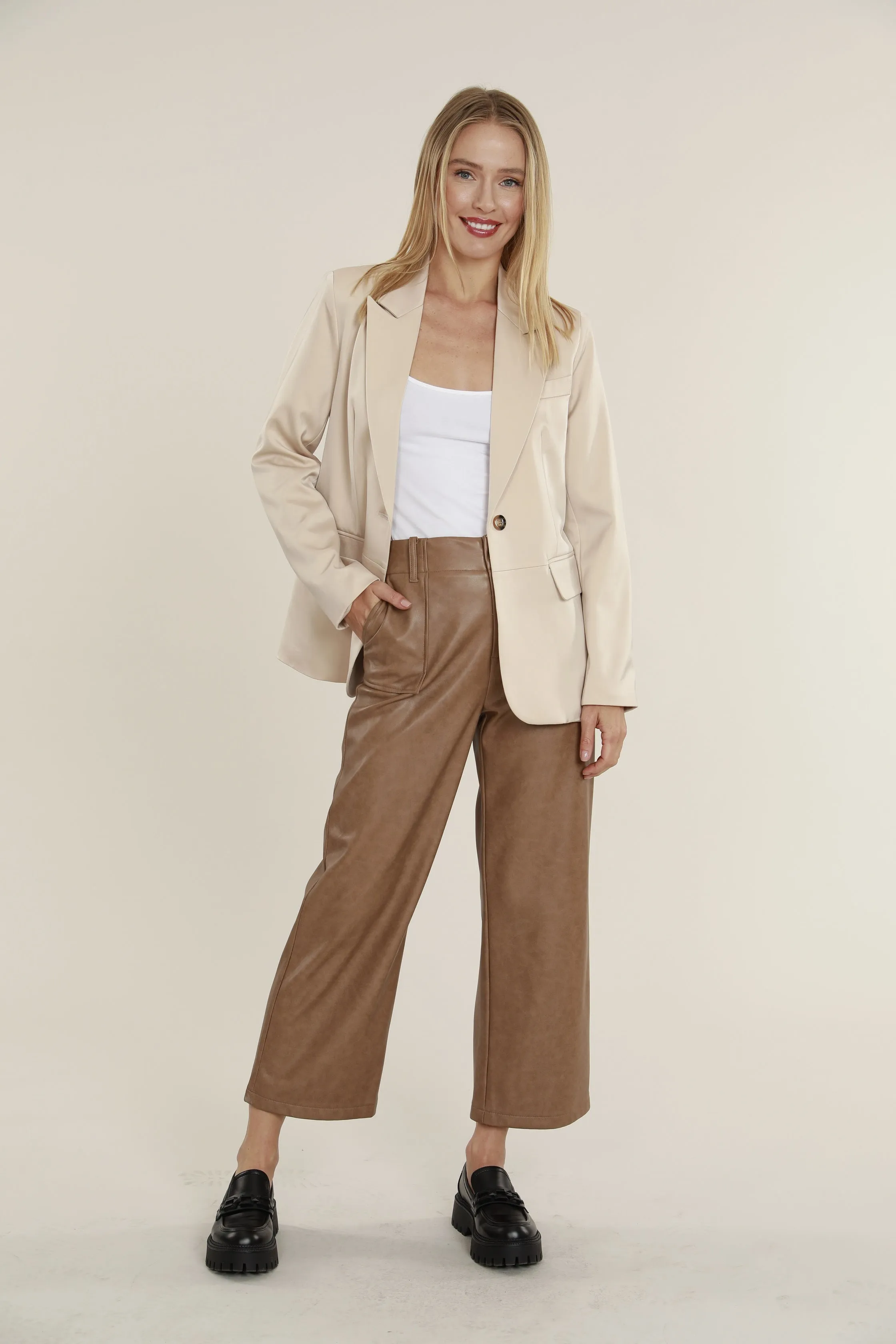 Faux Leather Wide Leg Pants