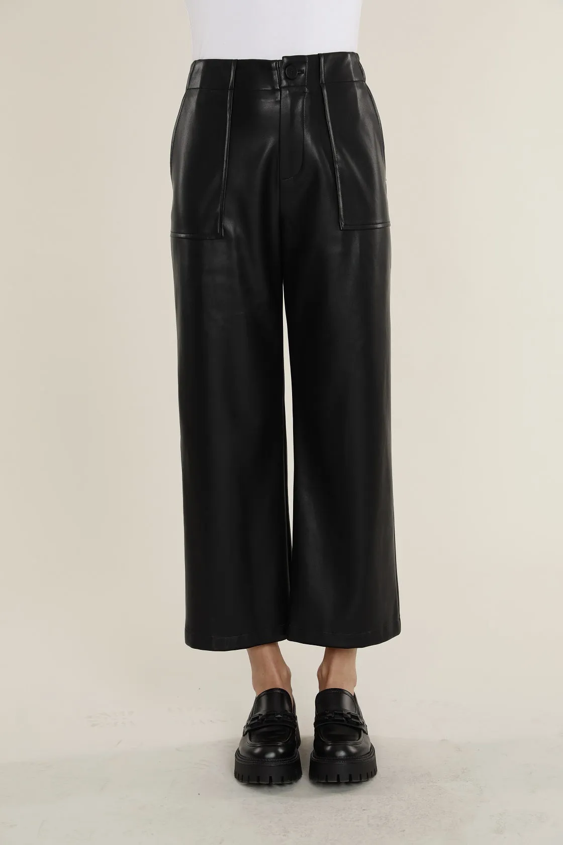 Faux Leather Wide Leg Pants