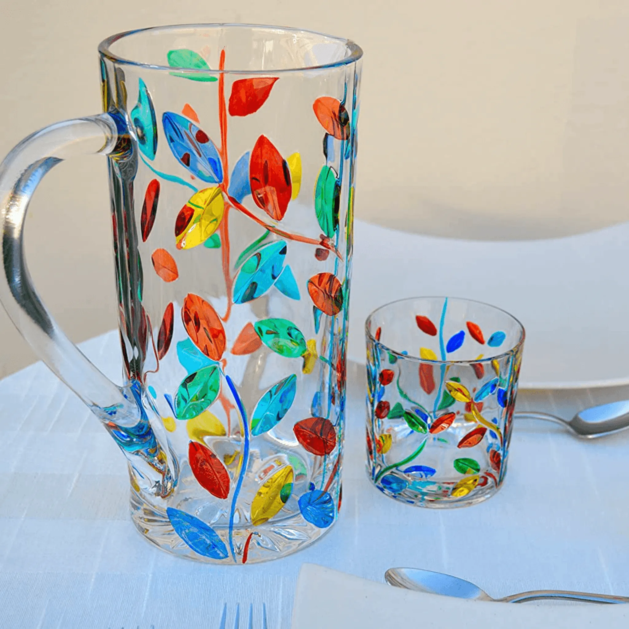 Flowervine Hand-Painted Italian Crystal Drink Pitcher