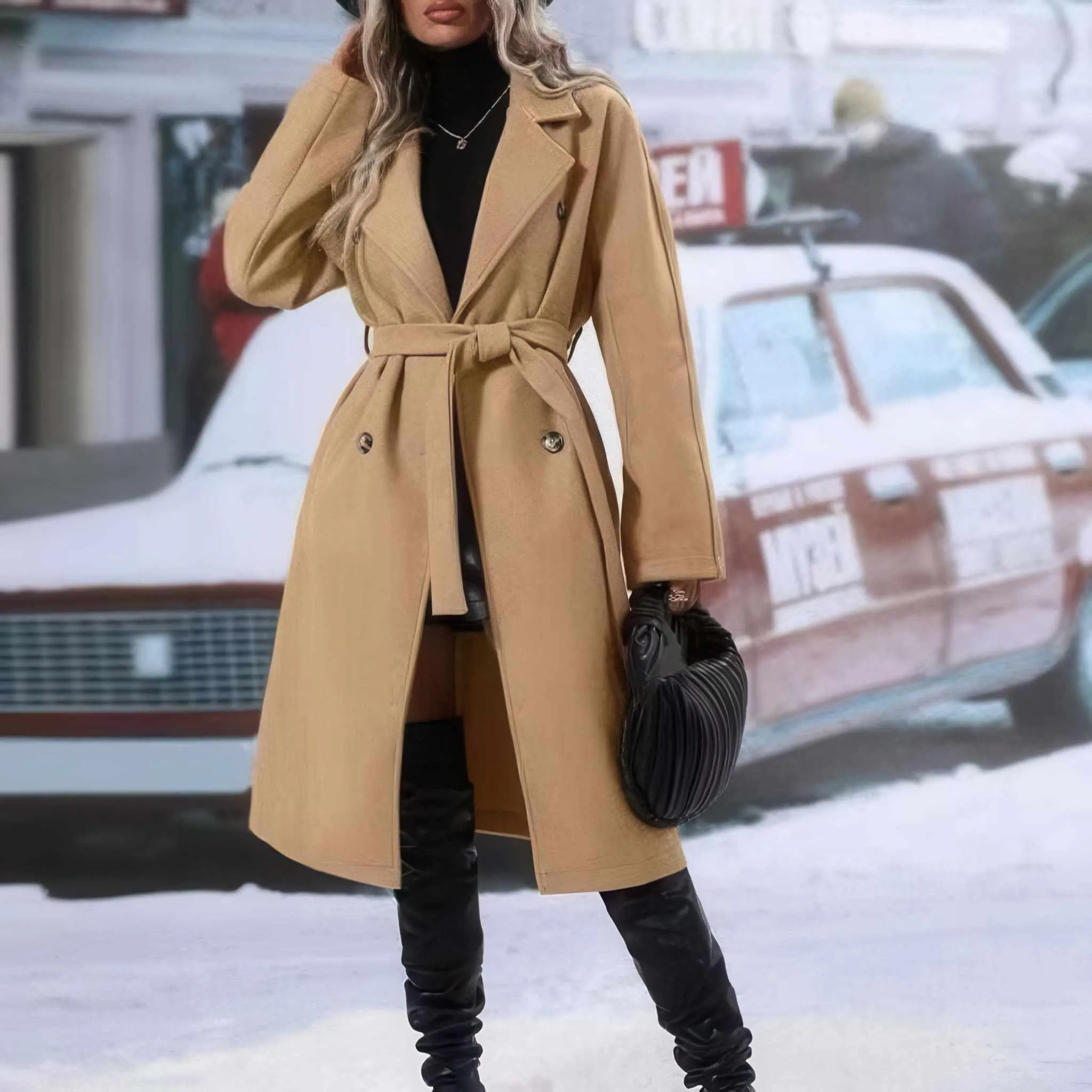 Glow Chic's Solid Color Double-Breasted Trench Coat