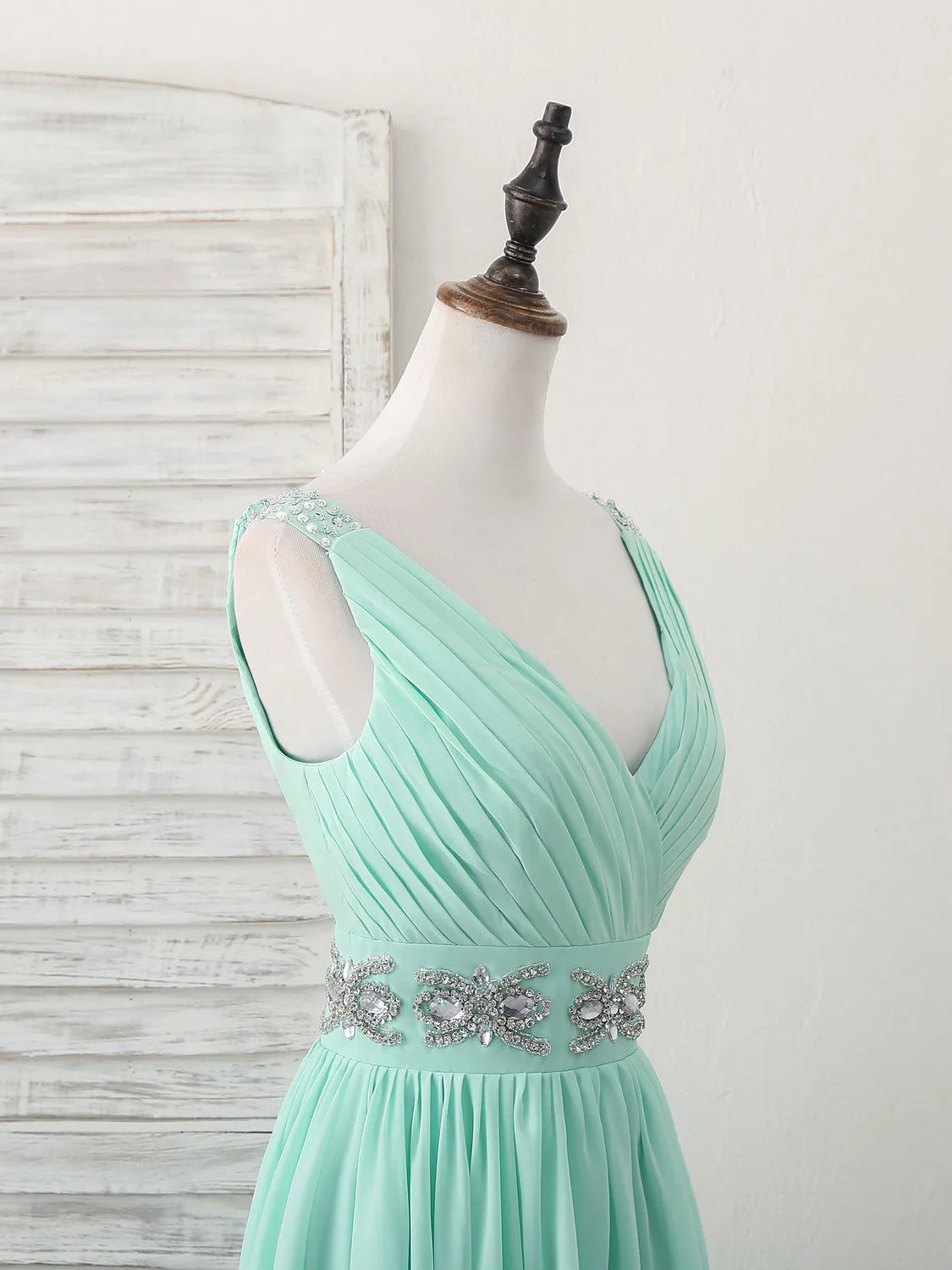 Green V Neck Chiffon Short Prom Dress, Green Homecoming Dress