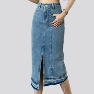 High-waist midi women's denim skirt