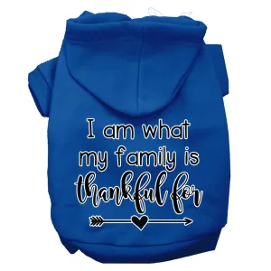 I Am What My Family Is Thankful For Screen Print Dog Hoodie Blue Xl