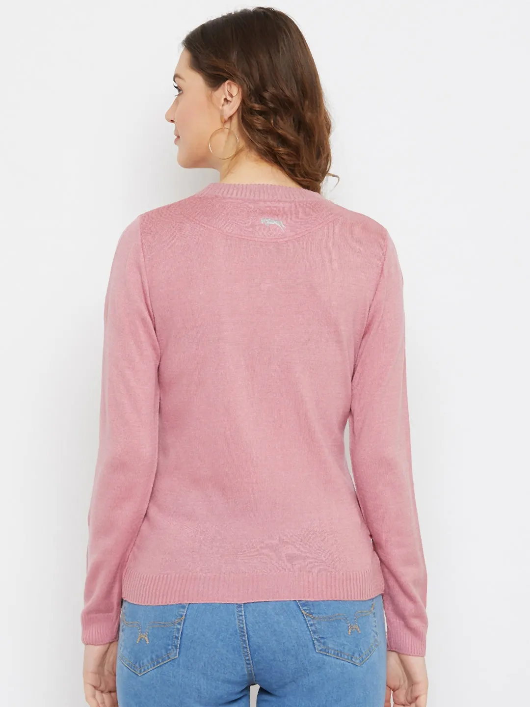 JUMP USA Women Pink Self Design Pullover Sweater