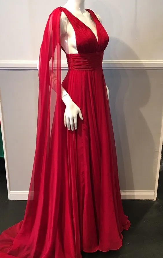 kamahe Deep V Neck Chiffon Long Prom Dress Simple Prom Gown