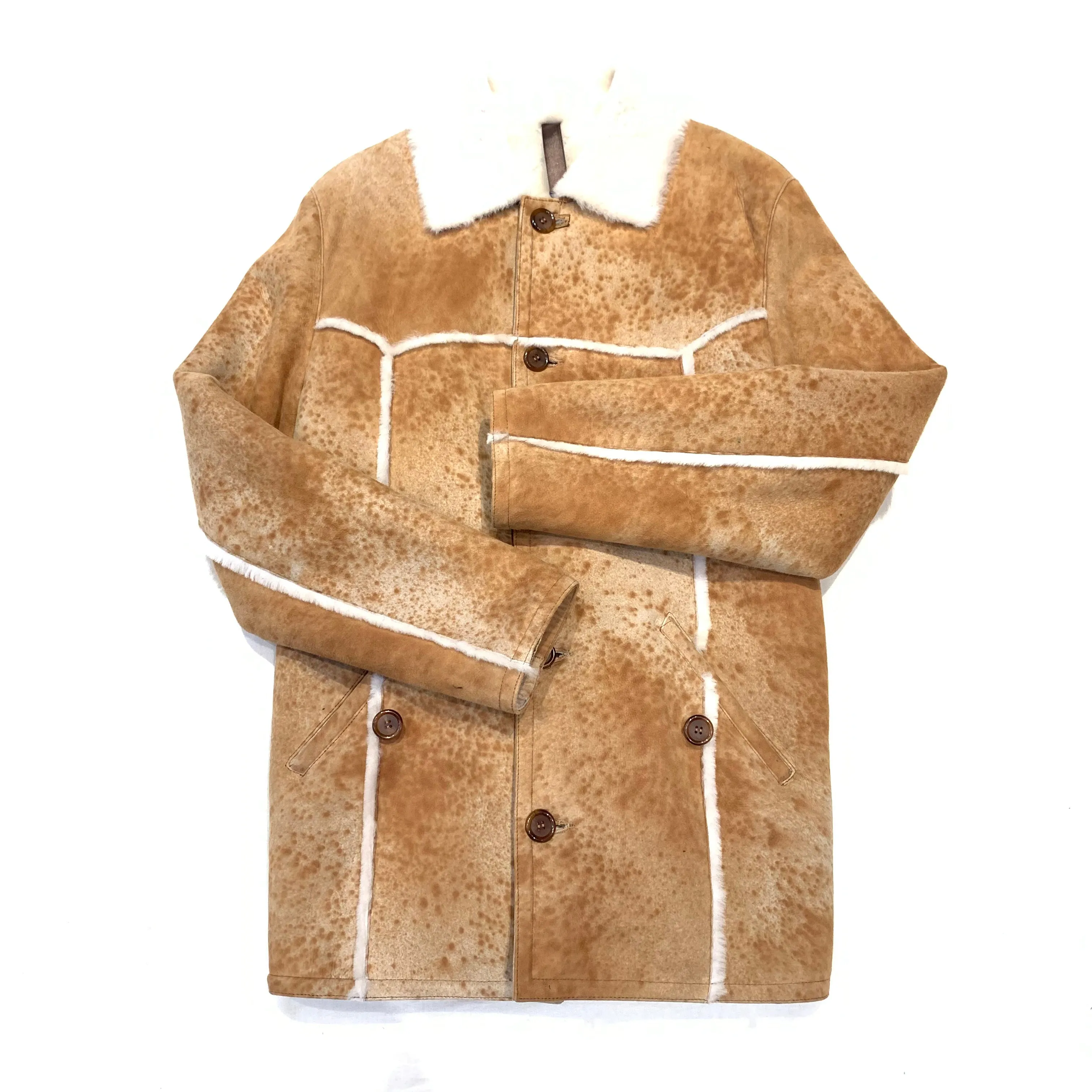 Kashani Distressed Rustic Lined Shearling Trench Coat