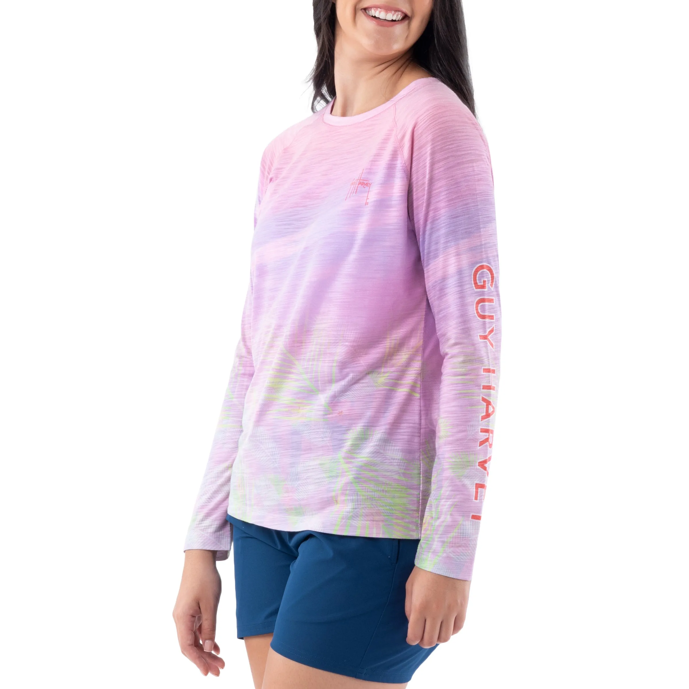 Ladies Let's Flamingle Long Sleeve Poly Rayon Slub Top