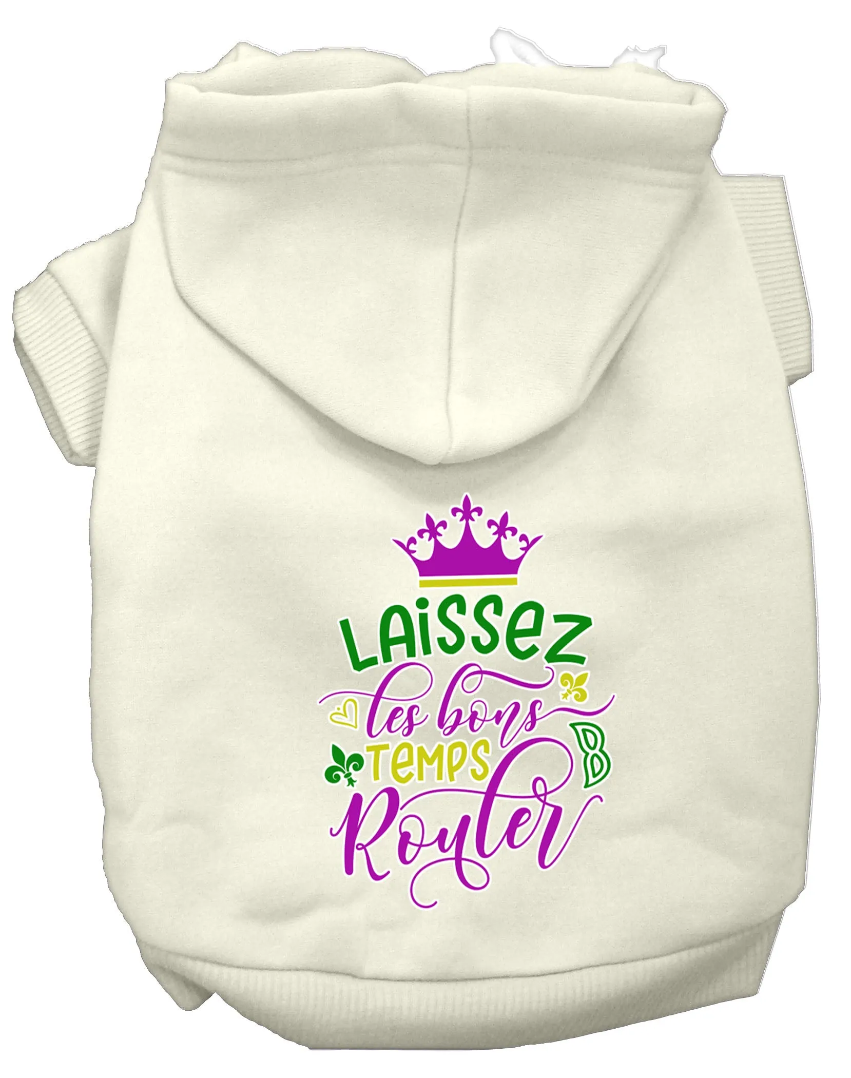 Laissez Les Bons Temps Rouler Screen Print Mardi Gras Dog Hoodie Cream S