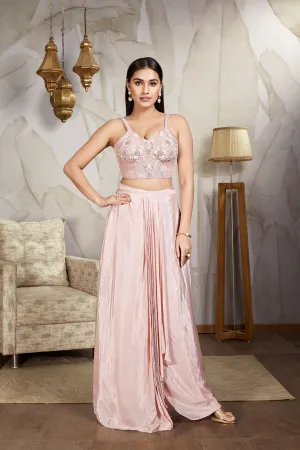 Light Pink Embellished Chinon Silk Skirt Set