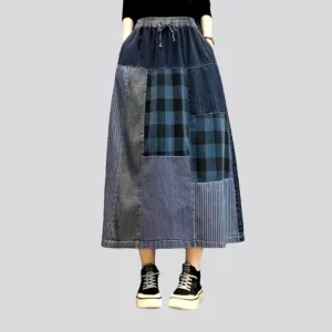 Long street denim skirt for ladies