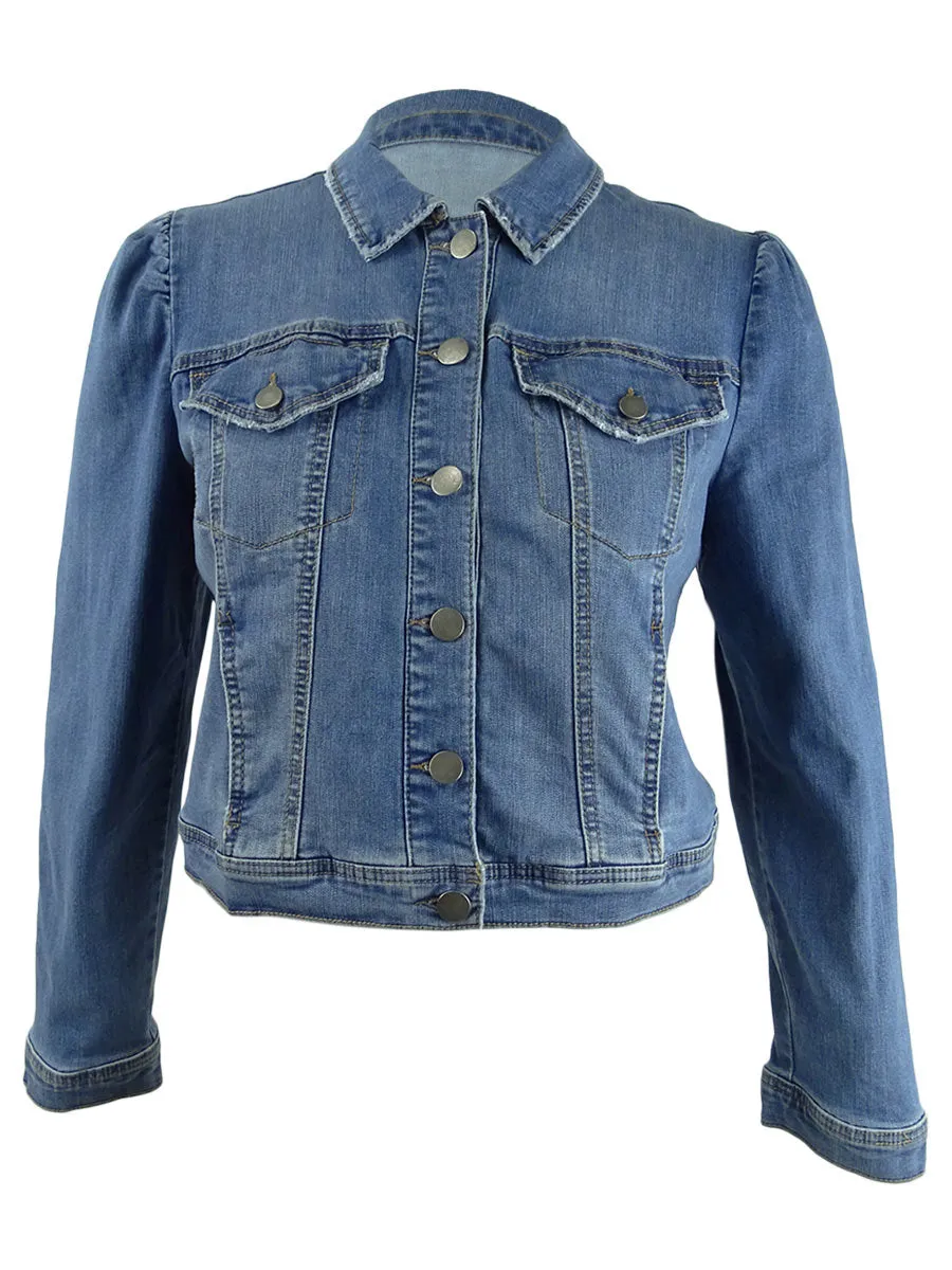 Maison Jules Women's Puff Sleeve Denim Jacket Blue Size X-Large