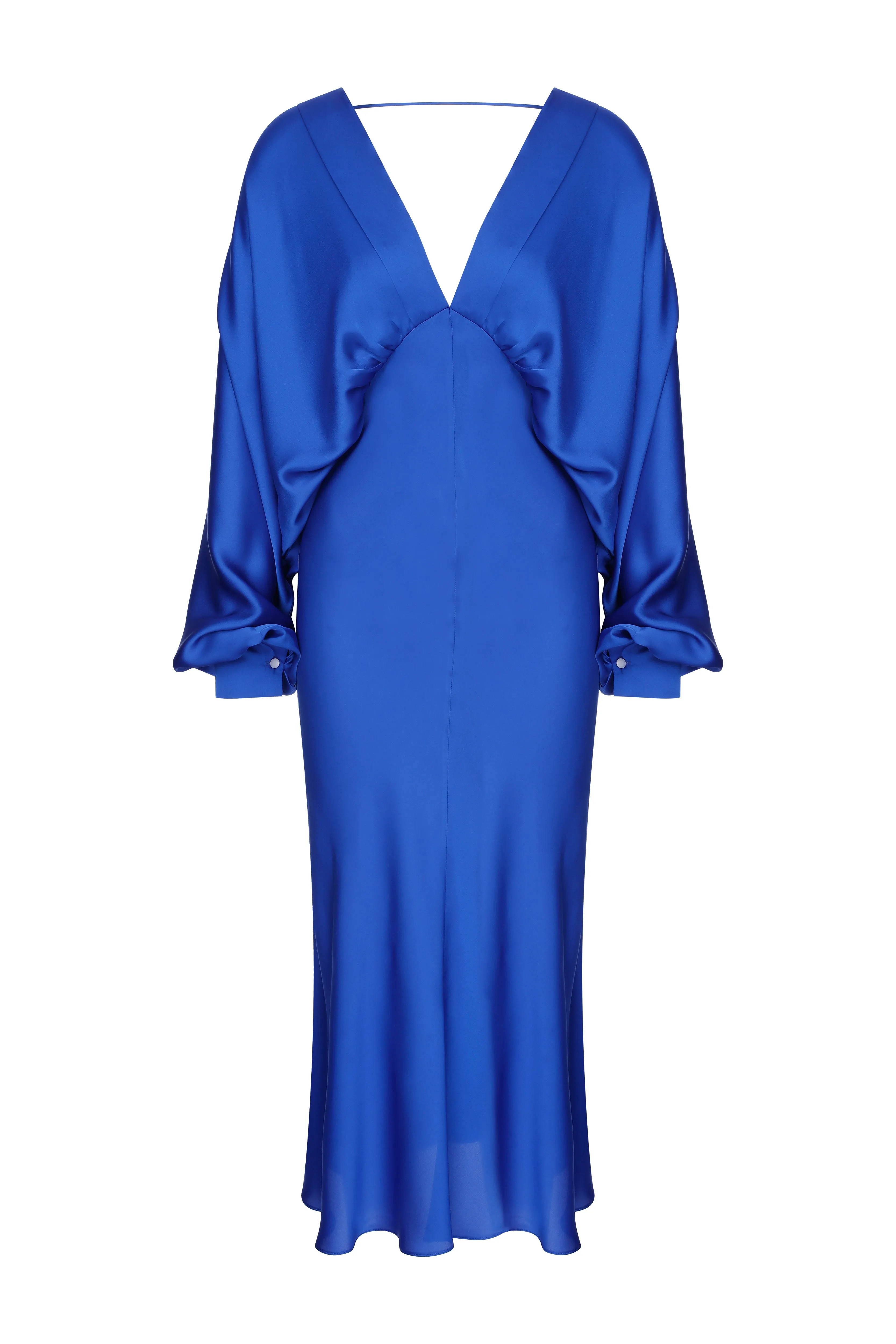 Mila V neck Satin Dress in Sax